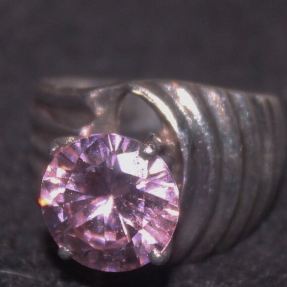 925 Sterling Large Pink Sapphire Wide Shrimp Statement Cocktail Ring - Picture 3 of 10